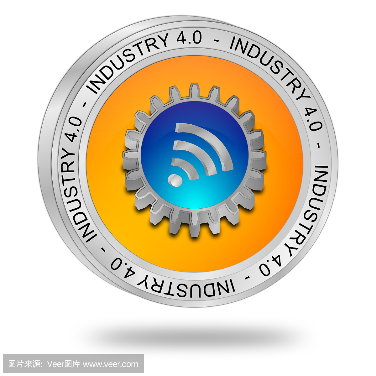 工业4.0按钮- 3D插图